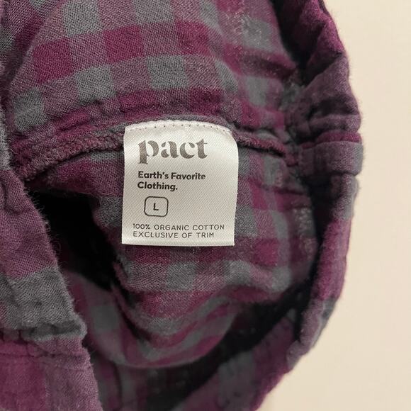 Pact Dress Coastal Short-Sleeve Purple Gray Plaid 100% Organic Cotton Large - Picture 9 of 9